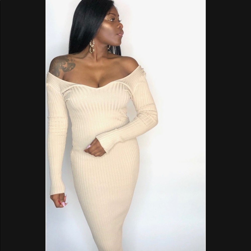 Taupe maxi knit ribbed dress